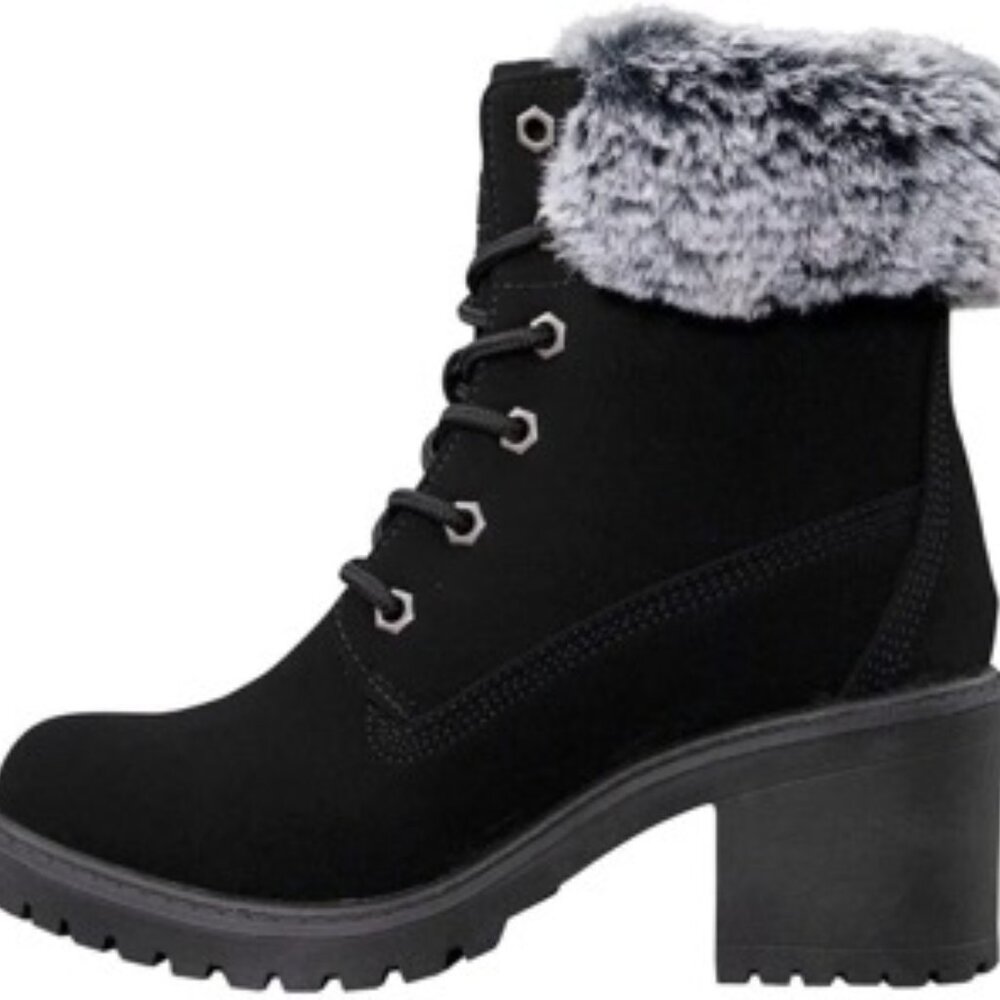 Lugz women's Clove Block Heel Ankle Bootie Faux Fur Fashion Boot Black Size 5.5 - Picture 3 of 5